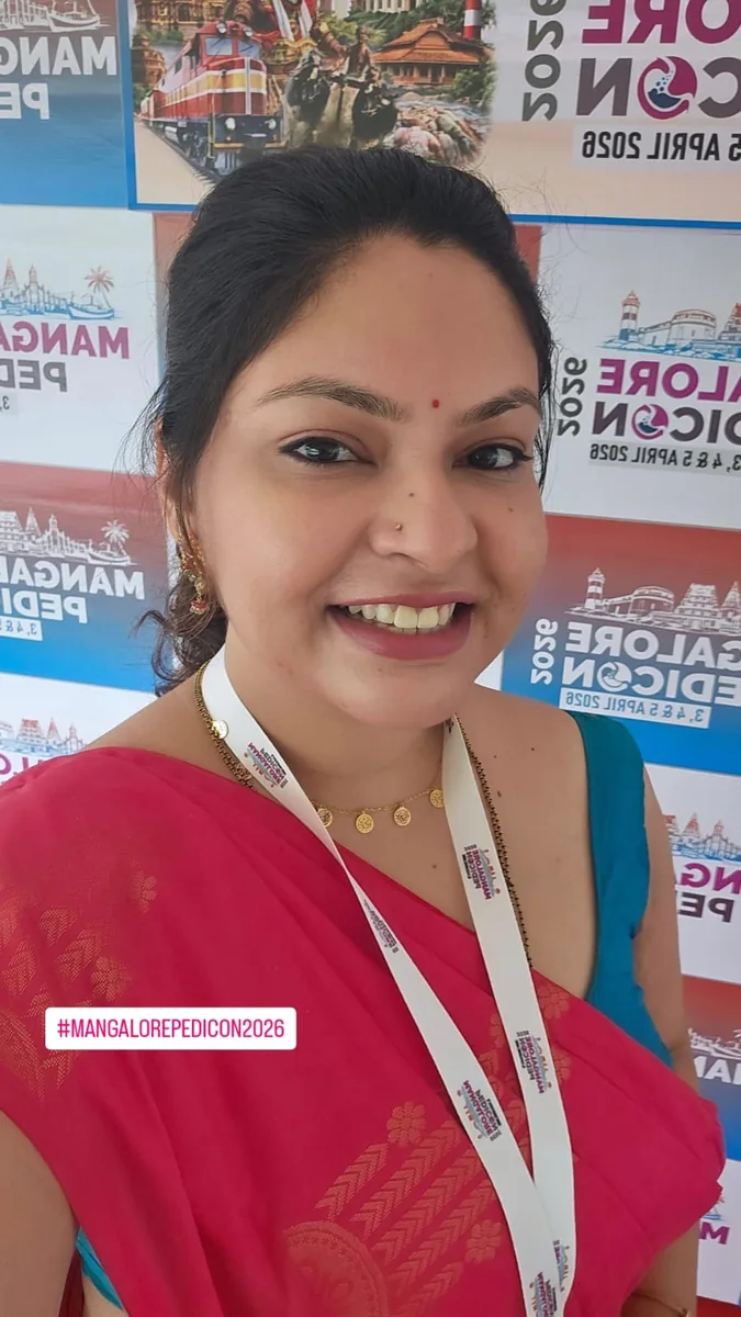Dr. Swathi Rao at the Mangalore Pedicon 2026 backdrop