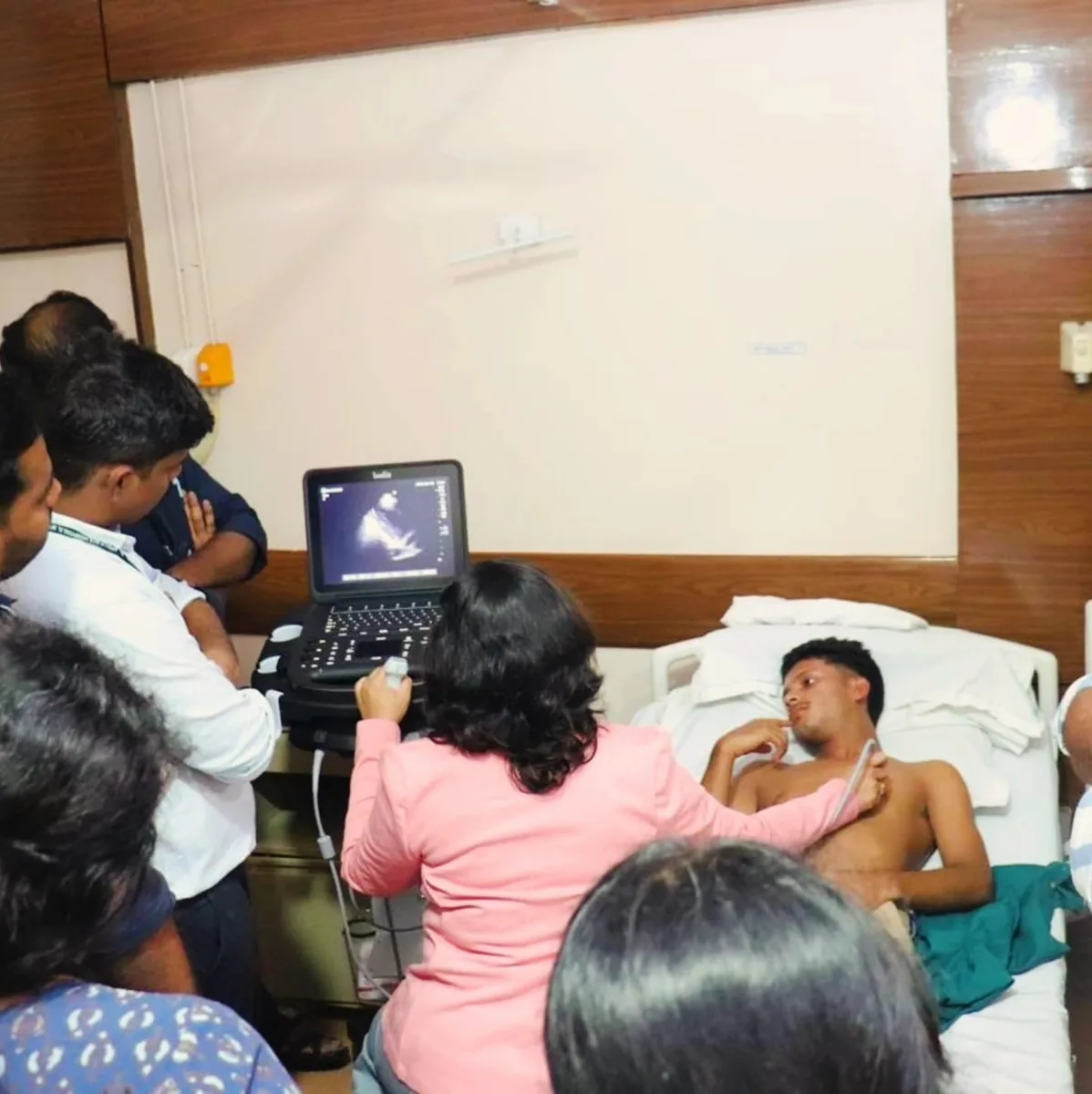 Dr. Swathi Rao demonstrating point-of-care ultrasound to workshop delegates